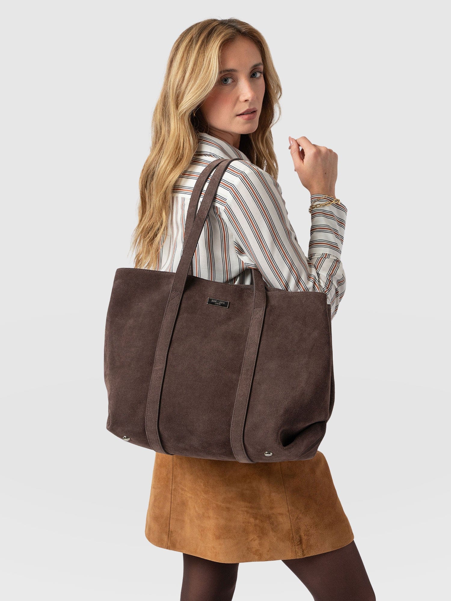 Kara Shopper Bag Brown Suede - Women's Bags | Saint + Sofia® UK